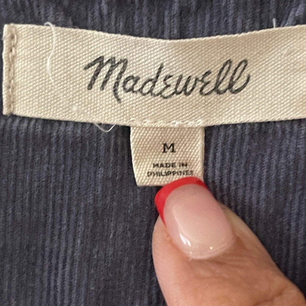 Madewell ReSourced Fleece Shacket Blue Corduroy Trim Jacket Oversized M - Picture 2 of 4